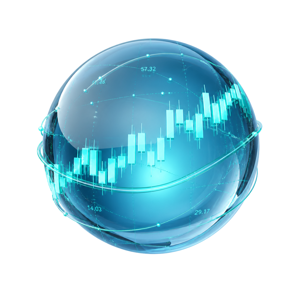 Abstrakte Datenkugel als Symbol für die unabhängige Recherche zur Glacier Markets Trading Plattform